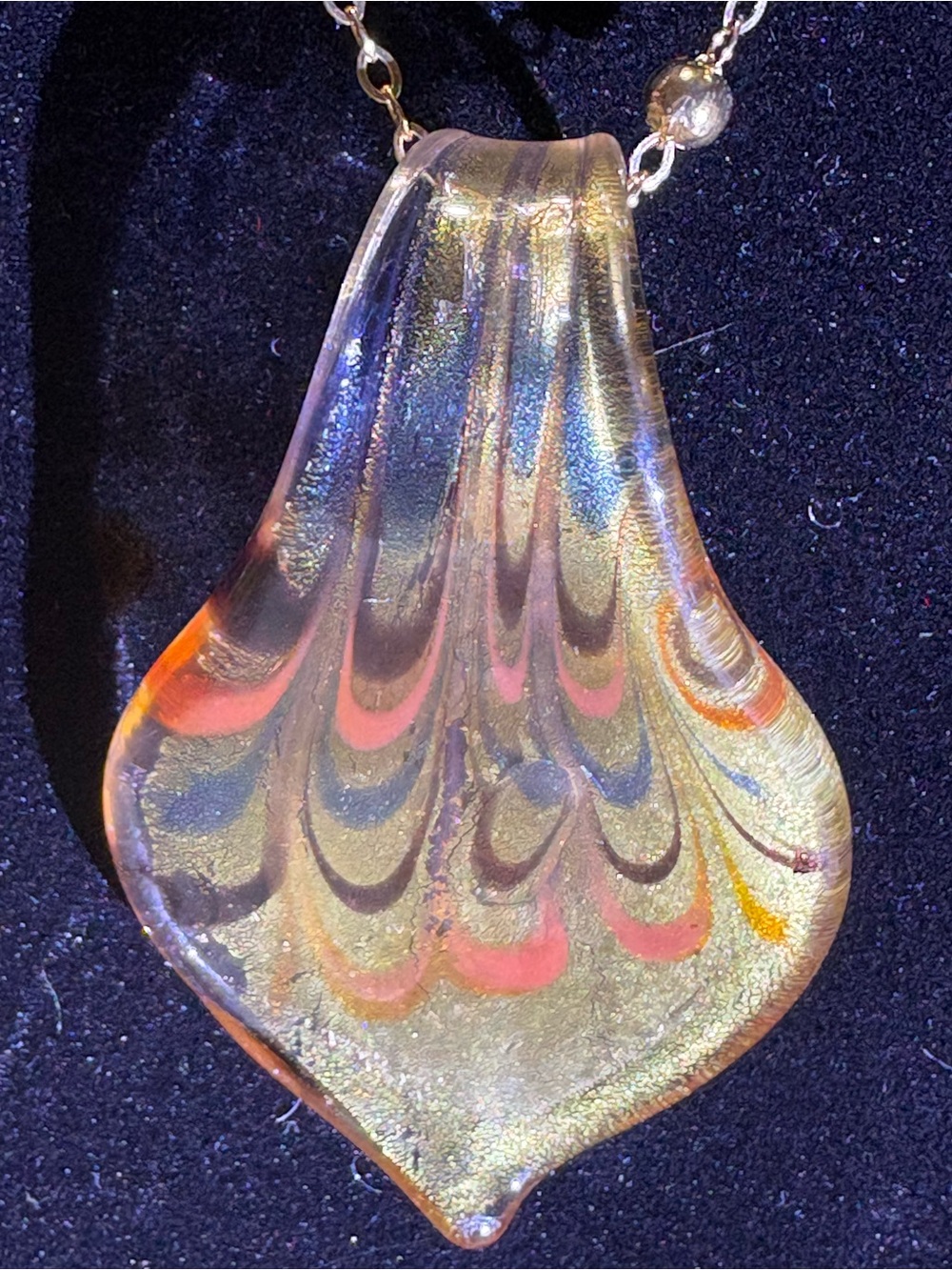 Marano inspired Iridescent Gold Glass Pendant Necklace with Pink and Orange Acce